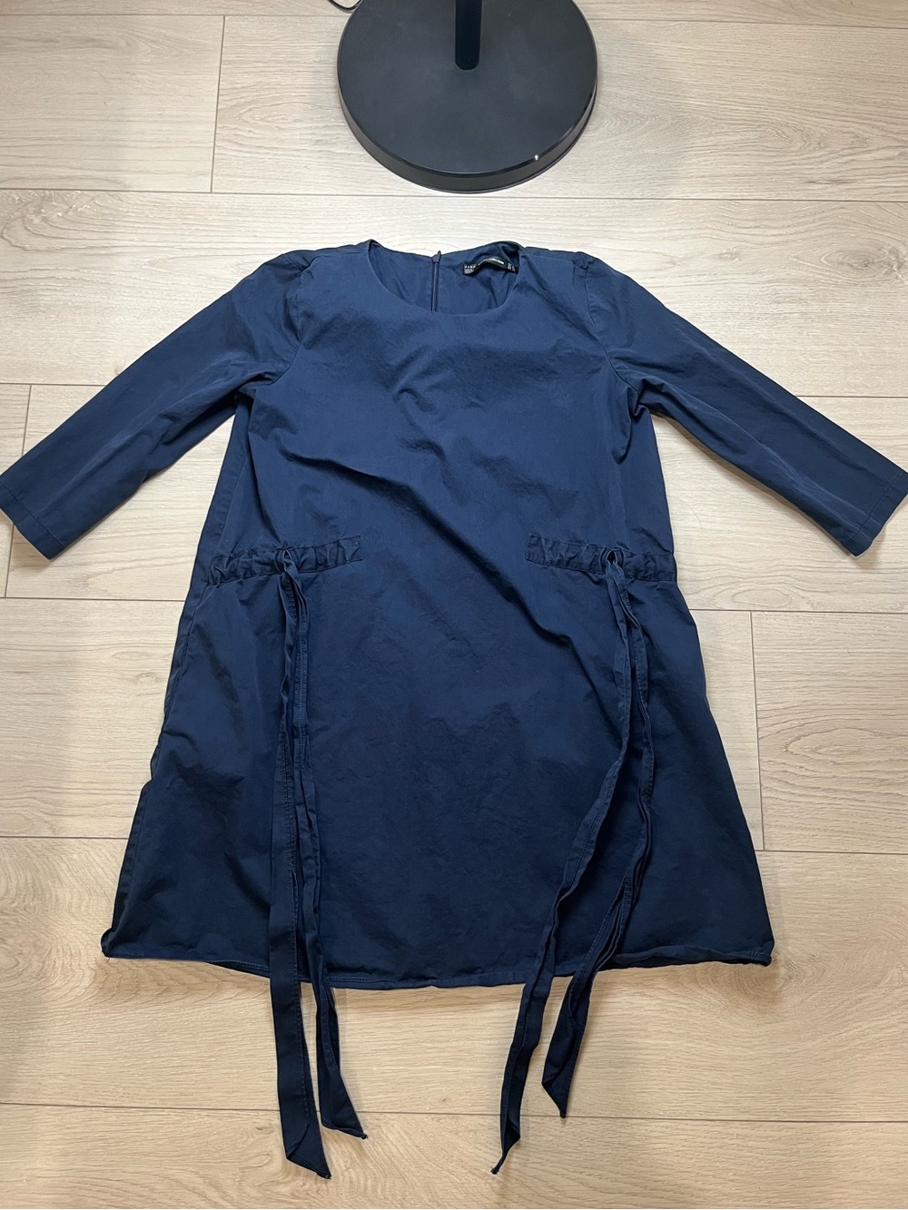 Zara Trafaluc Collect dressNavy 3/4 Sleeve Belted Ties 100%Cotton Taller 558 Zin